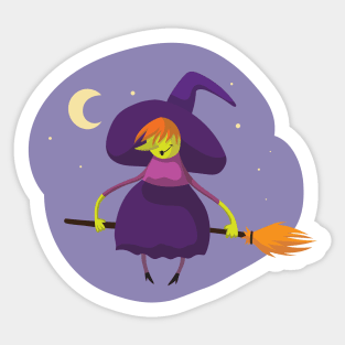 Witch Flying on Broomstick on a Starry Night Sticker